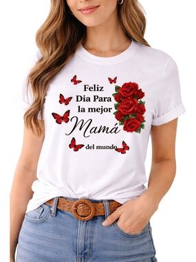 Feliz Día Mamá | Playera Blanca Rosas y Mariposas | Mother's Day Tee